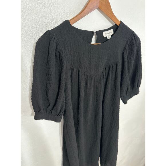 Evereve Babydoll Dress Puff Sleeve S Black Waffle Texture Dark Coquette - Picture 5 of 14